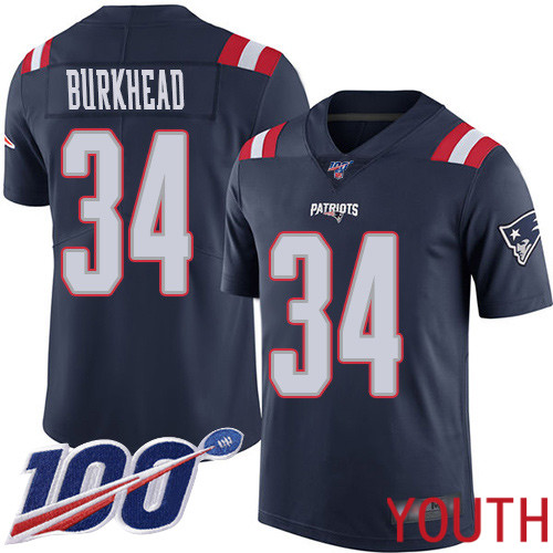 New England Patriots Football #34 100th Season Rush Limited Navy Blue Youth Rex Burkhead NFL Jersey